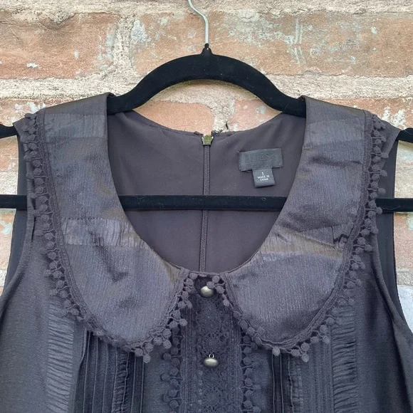 Anna Sui x Target Shift Dress Black Satin 20s Drop Waist Peter Pan Collar - Picture 6 of 15